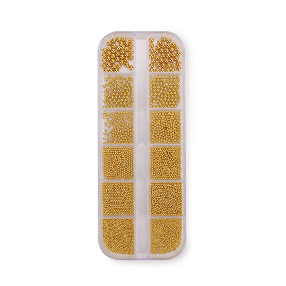 0.6mm Mini Small Nail Beads Stainless Steel Beads Nail Chain Charms Nails Art Decorations Gun Grey Rose Gold Caviar Nail Charms DIY Tool Nail Studs Accessories Caviar Beads for Nails 6Size (Gold)