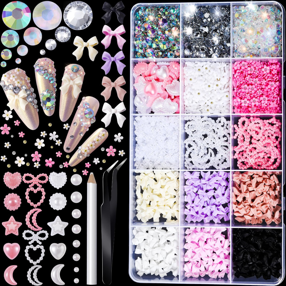 FANDAMEI Nail Art Kit Nail Charms Kit Rhinestones for Nails
