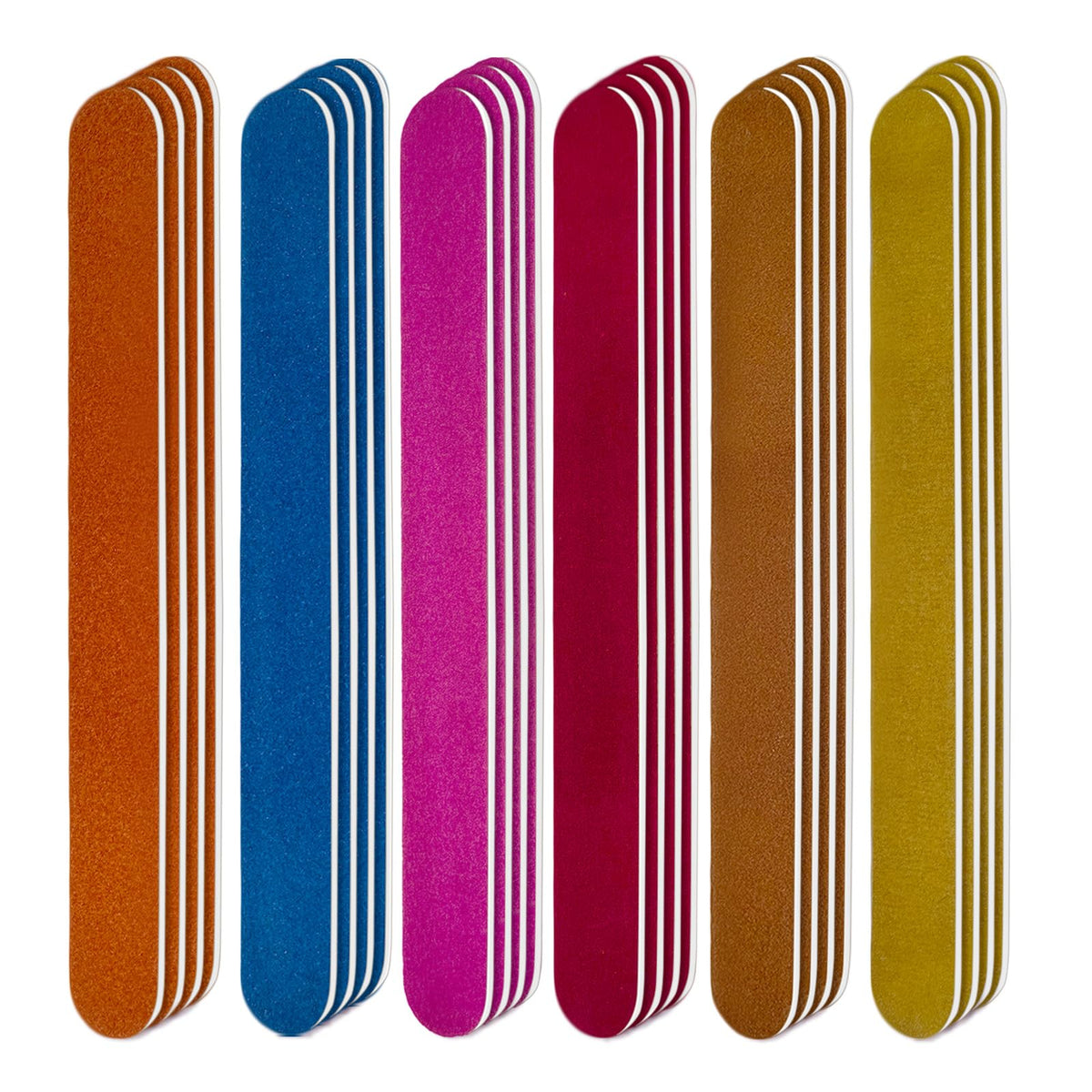 24 Pcs Wooden Nail Files 7 Inches Emery Board Nail File for Nature Nails Manicure X 6 COLORS