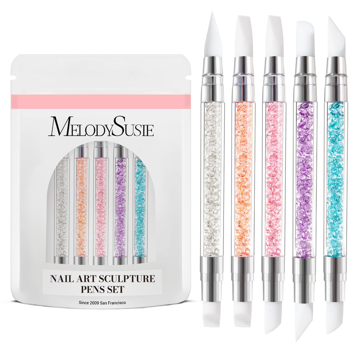 MelodySusie 5 Pcs Nail Art Sculpture Pen Acrylic Dual Tipped Brushes