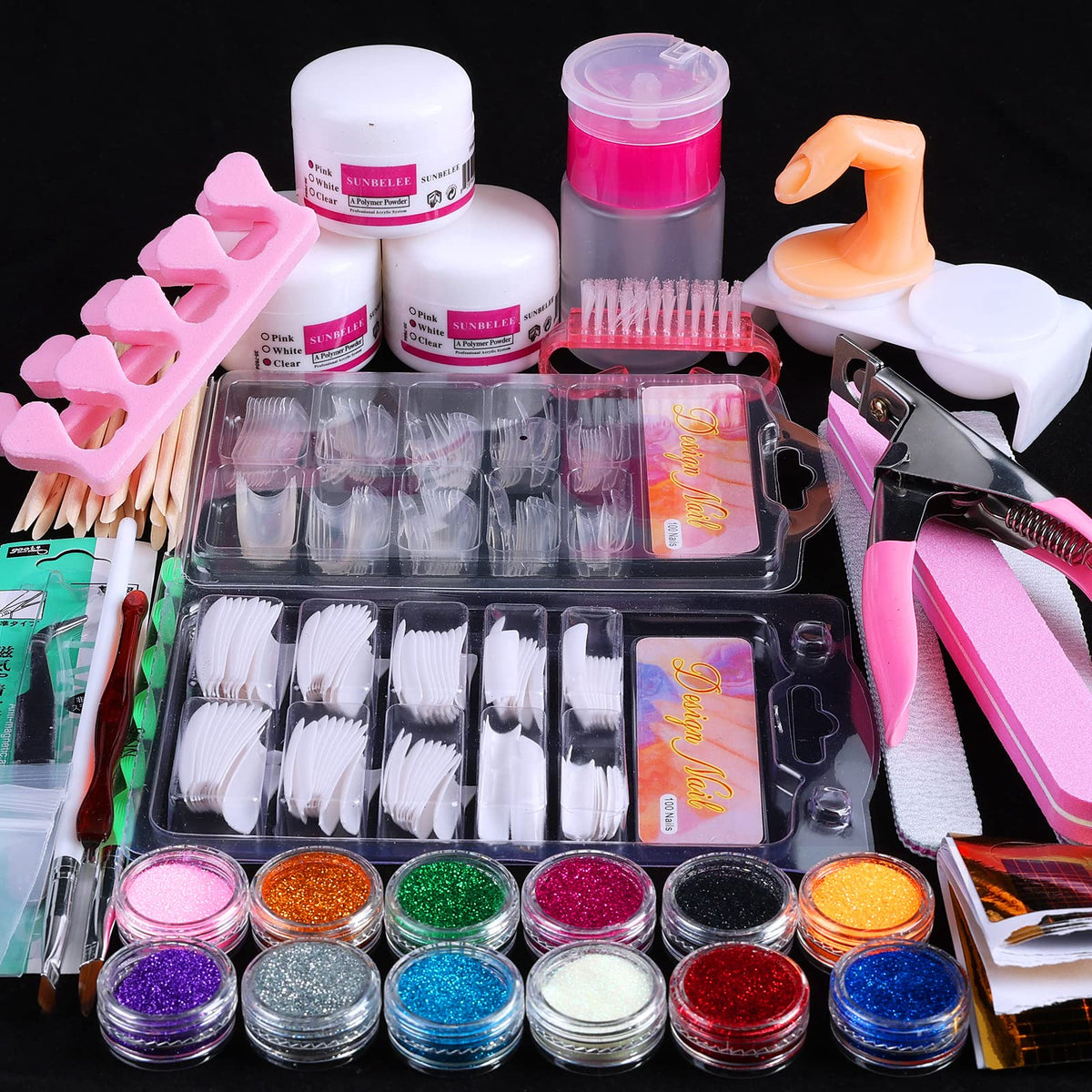 Kit Profesional de Acrílico con Glitter x12 Colores — Todo Incluido