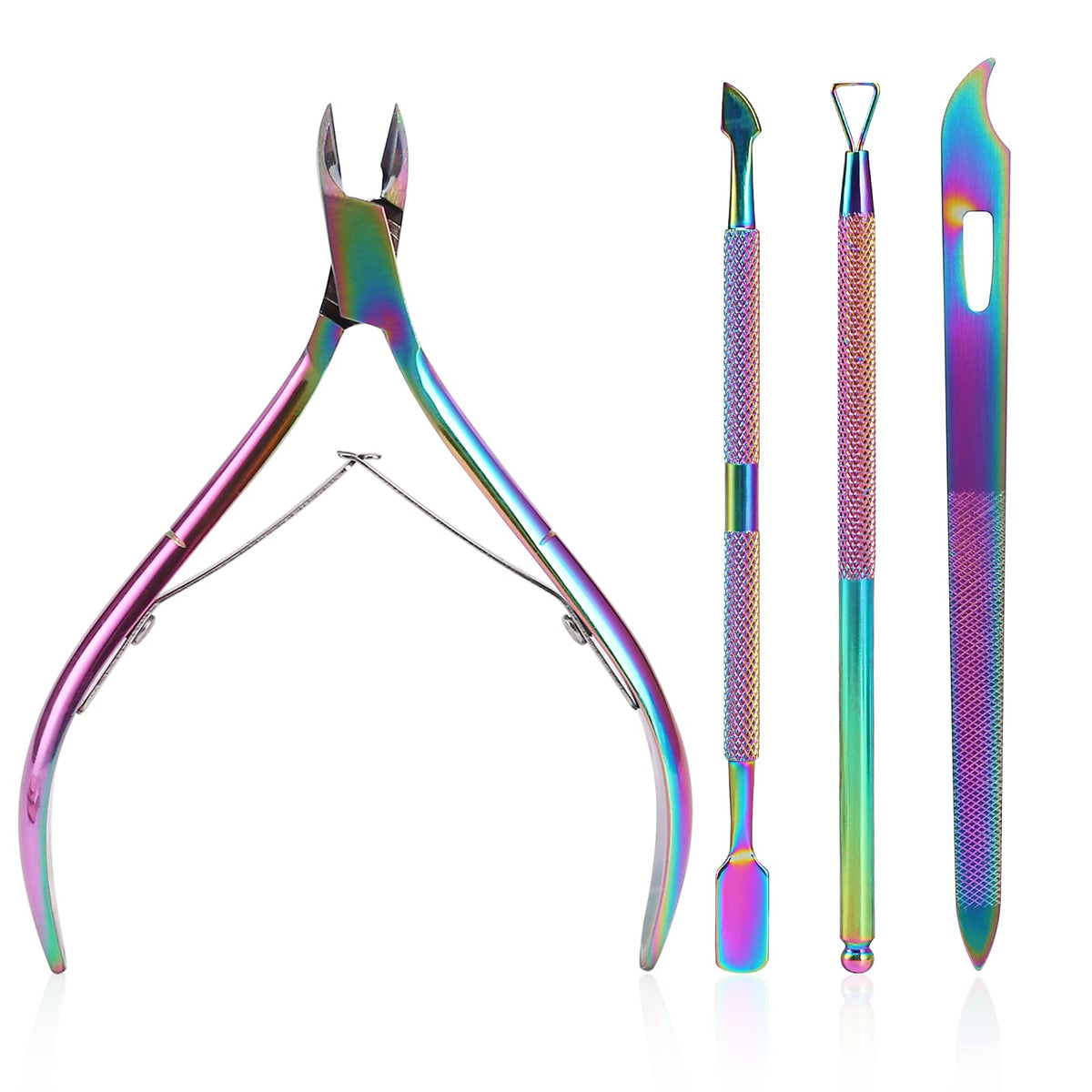 Cuticle Trimmer with Cuticle Pusher SoHai Cuticle Remover Cutter Nipper and Triangle Cuticle Nail Pusher Peeler Scraper Durable Dead Skin Clipper Manicure Pedicure Tools (Colorful)