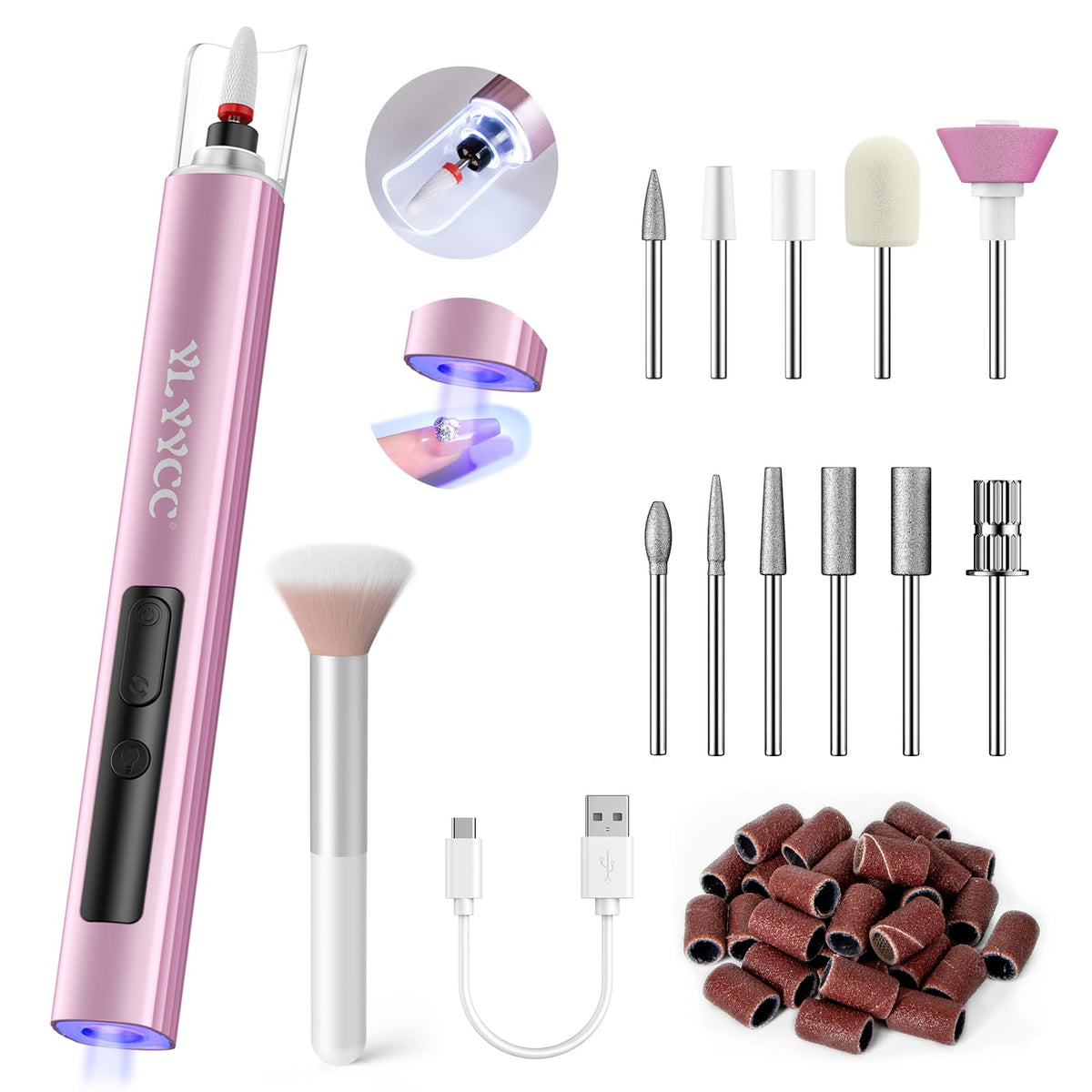 YLYYCC Cordless Nail Drill Electric File with UV Nail Lamp:Professional for Acrylic Gel Dip Powder Nails Portable Nail Drill Machine Kit for Manicure Pedicure Nail Set Rechargeable Lightweight