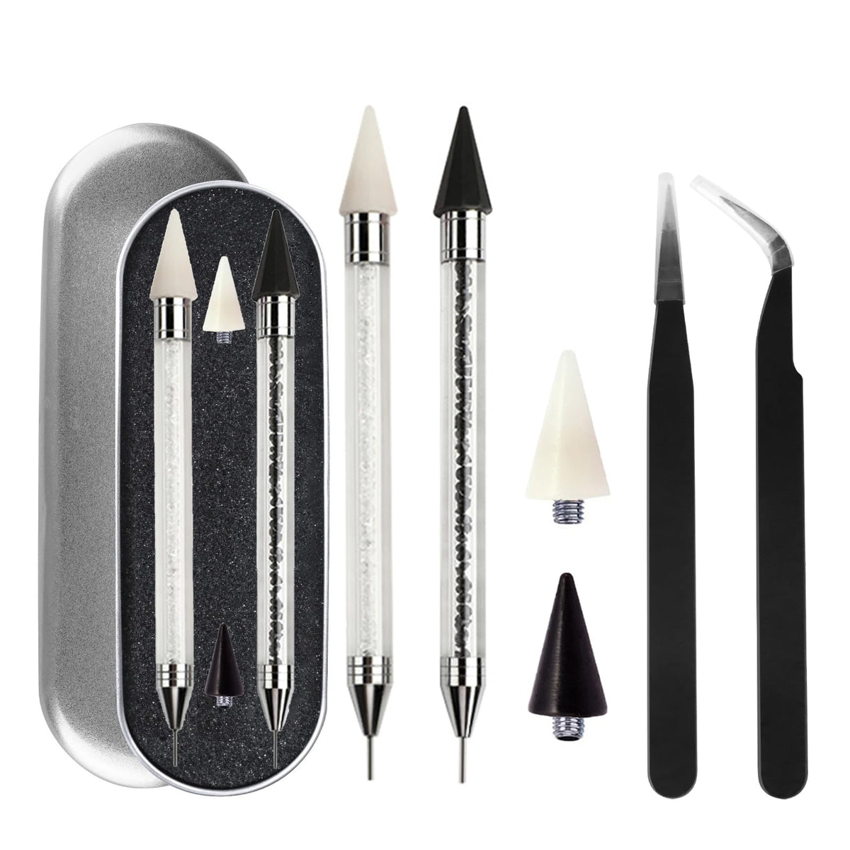 Lápiz Aplicador de Rhinestones con Cera x2 — Negro y Blanco