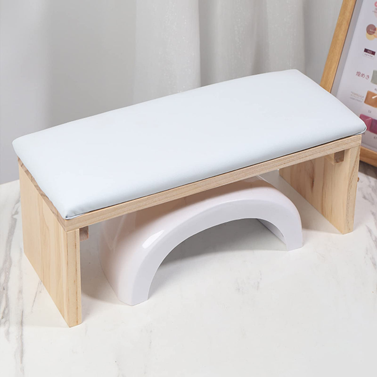 Arm Rest for Nail Techs Professional Microfiber Leather Nail Arm Rest Cushion with Soft High-Density Sponge Solid Wood Table Non-Slip Manicure Hand Rest Stand for Nail Supplies (White)
