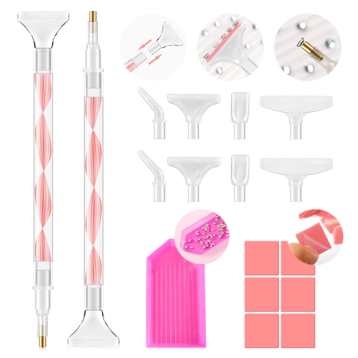 Kit Aplicador de Rhinestones Doble Punta con 12 Puntas de Repuesto x2
