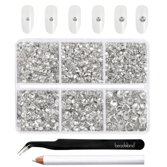 Rhinestones Crystal Flatback x4300 — 6 Tamaños SS6 a SS20 con Pinzas y Lápiz