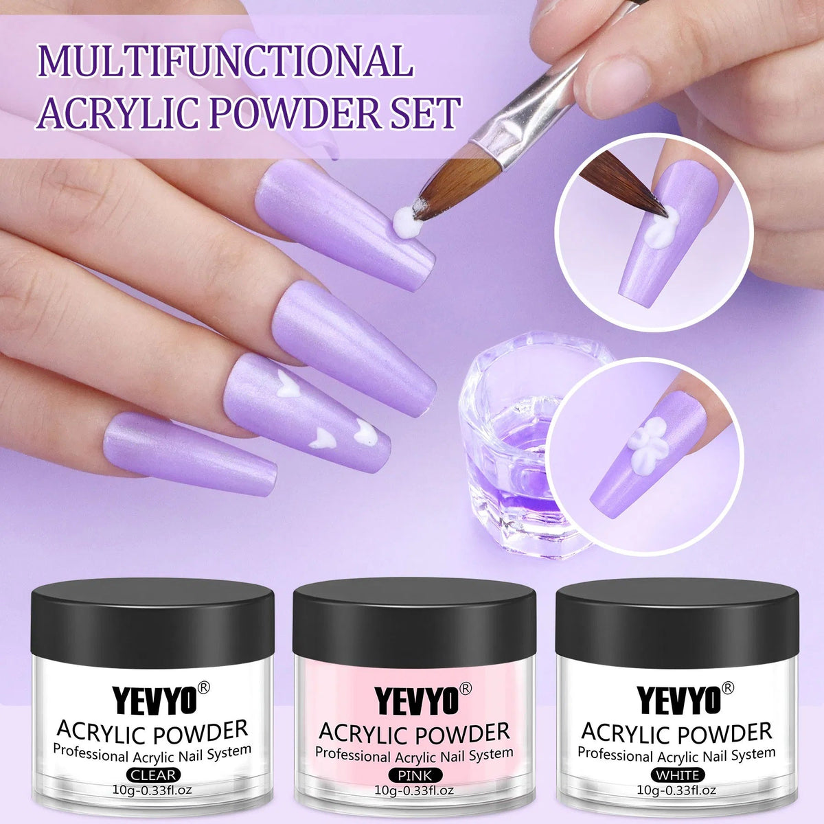 Kit Completo de Acrílico y Gel UV — Lámpara + 4 Geles + 24 Glitters