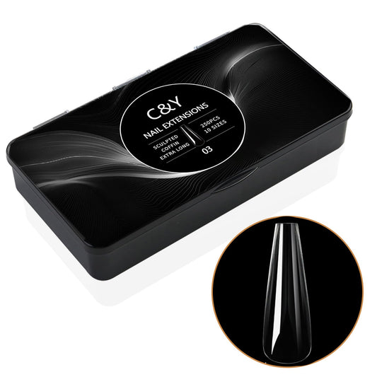 Tips Coffin Extra Largos Transparentes para Extensiones x250 — 10 Tallas