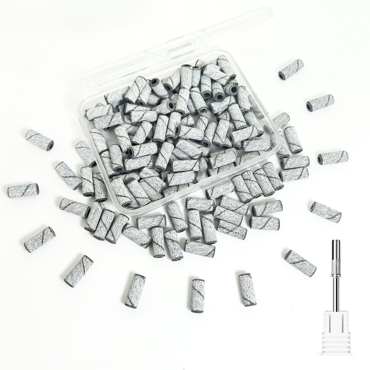 Sanding Bands for Nail Drill Nail Drill Bits Set Corfulra Upgraded Small Sanding Bands with Mandrel Bit 100 pcs 150 Fine Grits for Natural Nail Nail Accessories of Nail Tech Must Haves White