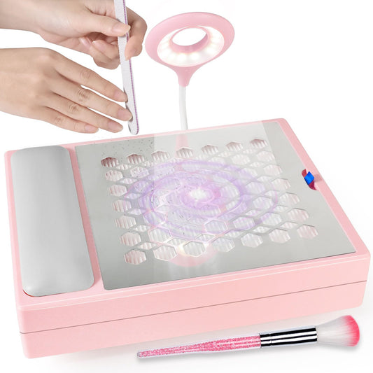 LimeGirl Nail Dust Collector with LED Light Nail Tech with Reusable Powerful 56W Nail Vacuum (Pink)