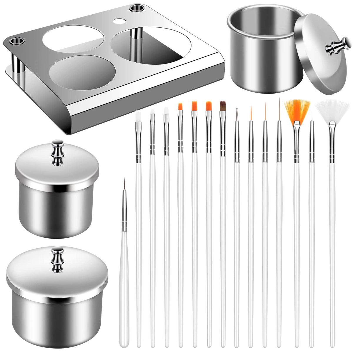 3 Pcs Acrylic Liquid Powder Holder Stainless Steel Nail Powder Holder