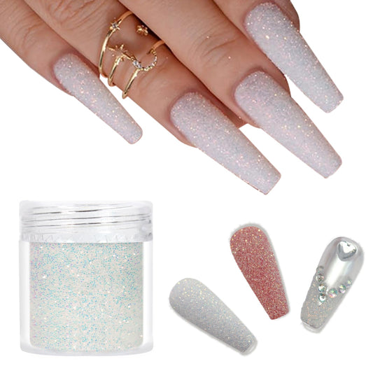 Laza White Nail Glitter Powder Nail Shimmer Snow Nail Powder Diamond Dust Glitter Ultra-fine Glitter Sequins PET Flakes Pixie Sparkle Fairy Shiny Nail Art Decoration Sugar Glitter for French Manicure