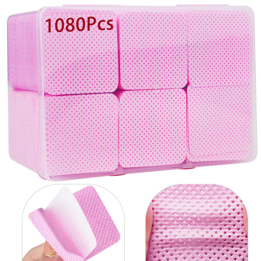 1080PCS Lint Free Nail WipesPink Non-Woven Soft Nail WipesAcetone and Gel Nail Polish Remover PadsEyelash Extension Glue Cleaning Wipes Nail Art Supplies