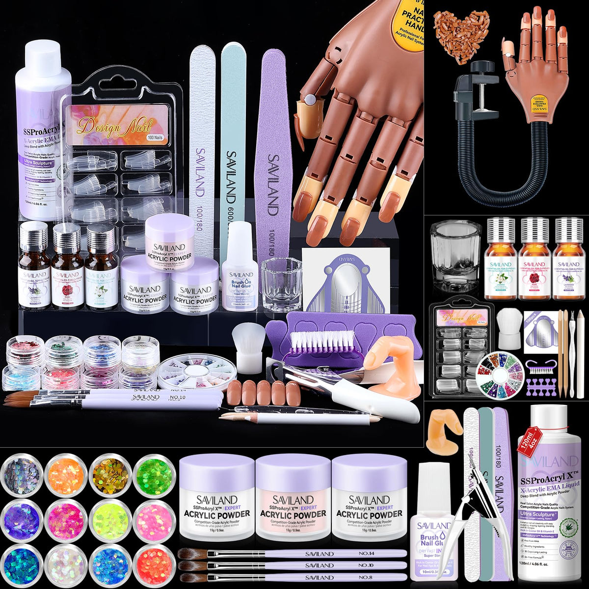 Kit de Práctica de Acrílico SAVILAND x451 Piezas con Mano de Entrenamiento