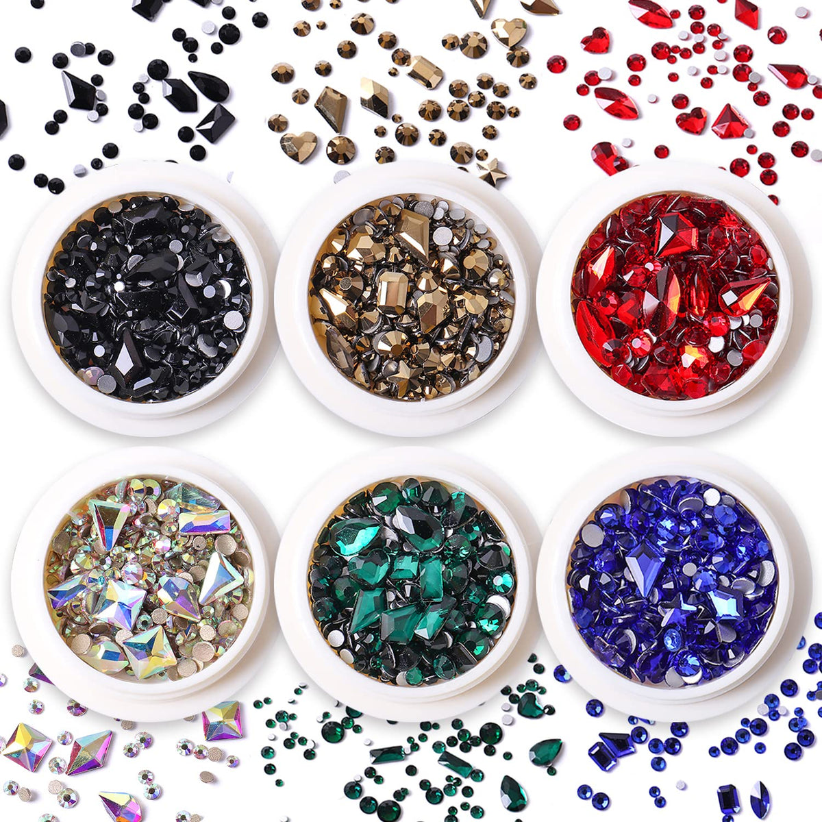 SILPECWEE 6 Boxes Flat Back Nail Rhinestones Nail Gems Glass