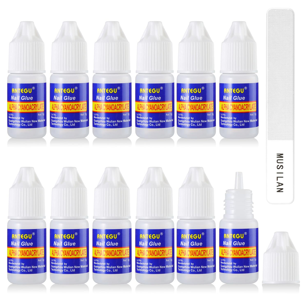 MUSILAN Nail GlueNail Glue for Acrylic Nail Tip 12 Bottles Professional Nail Glue False Nail Extension Tips Glue for Broken Nails Adhesive Super for Press on Nails Adhesive with Glass Nail Files