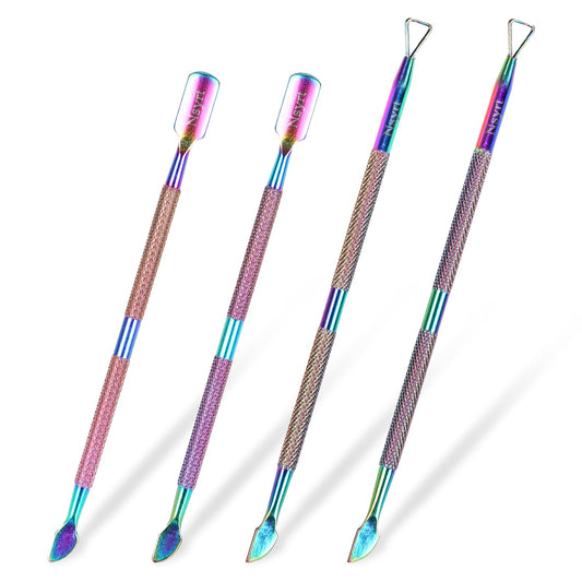 NSYRT 4Pcs Double Ended Cuticle Pusher and Nail Polish Scraper Professional Stainless Steel Double Ended Nail and Cuticle Care Tool