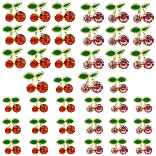Dimeho 40Pcs 3D Cherry Nail Charms Rhinestones Shiny Gems Nail Accessories
