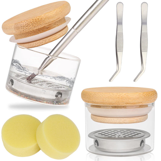 FWUNYVN Nail Brushes Washing Cup Set 2 PCS Nail Pen Wash Cup with 2 PCS Tweezers 2 PCS Absorbent Sponges