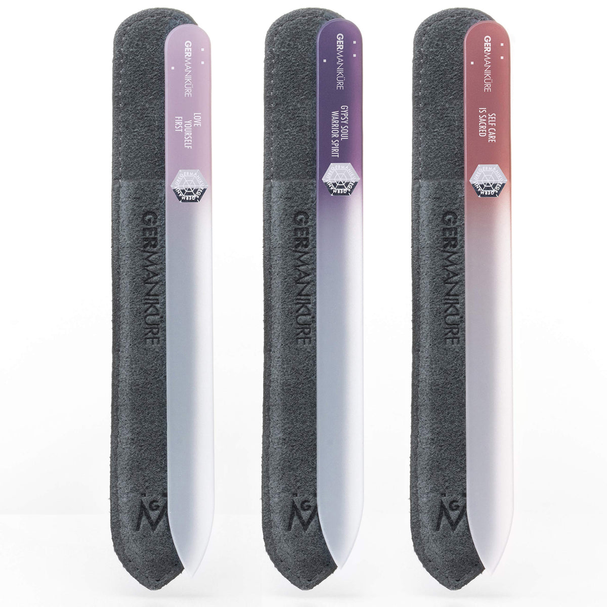 Limas de Cristal Checo para Uñas GERMANIKURE x3 con Estuche de Cuero