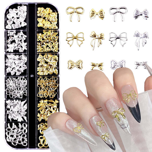 Charms 3D Lazos Dorados y Plateados para Nail Art