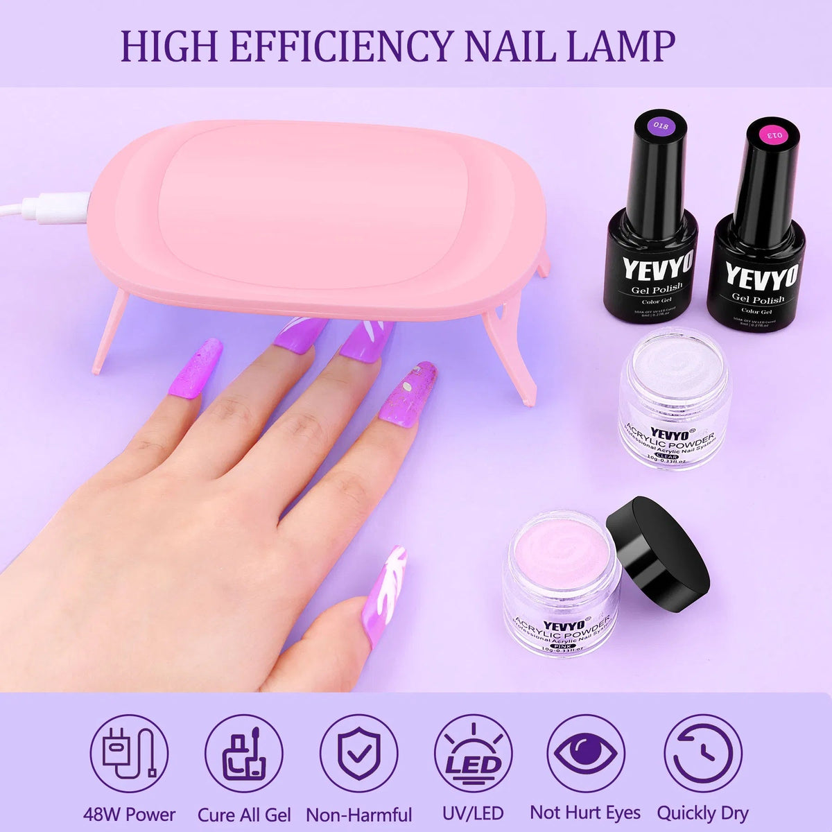 Kit Completo de Acrílico y Gel UV — Lámpara + 4 Geles + 24 Glitters