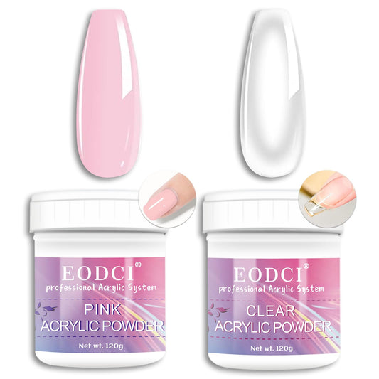 Eodci Clear/PInk Acrylic Nail Powder 2Pcs Professional 120g Acrylic Nail Powder Polymer for 3D French Nail Manicure Extension Nail Carving Large Capacity Acrylic Nail Powder 8oz