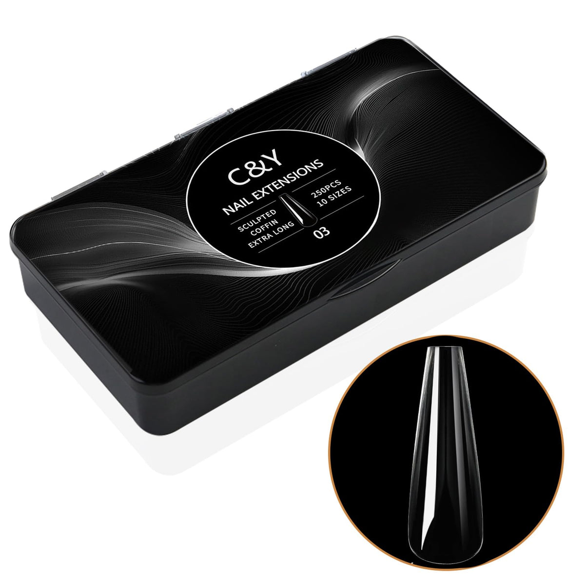 Tips Coffin Extra Largos Transparentes para Extensiones x250 — 10 Tallas