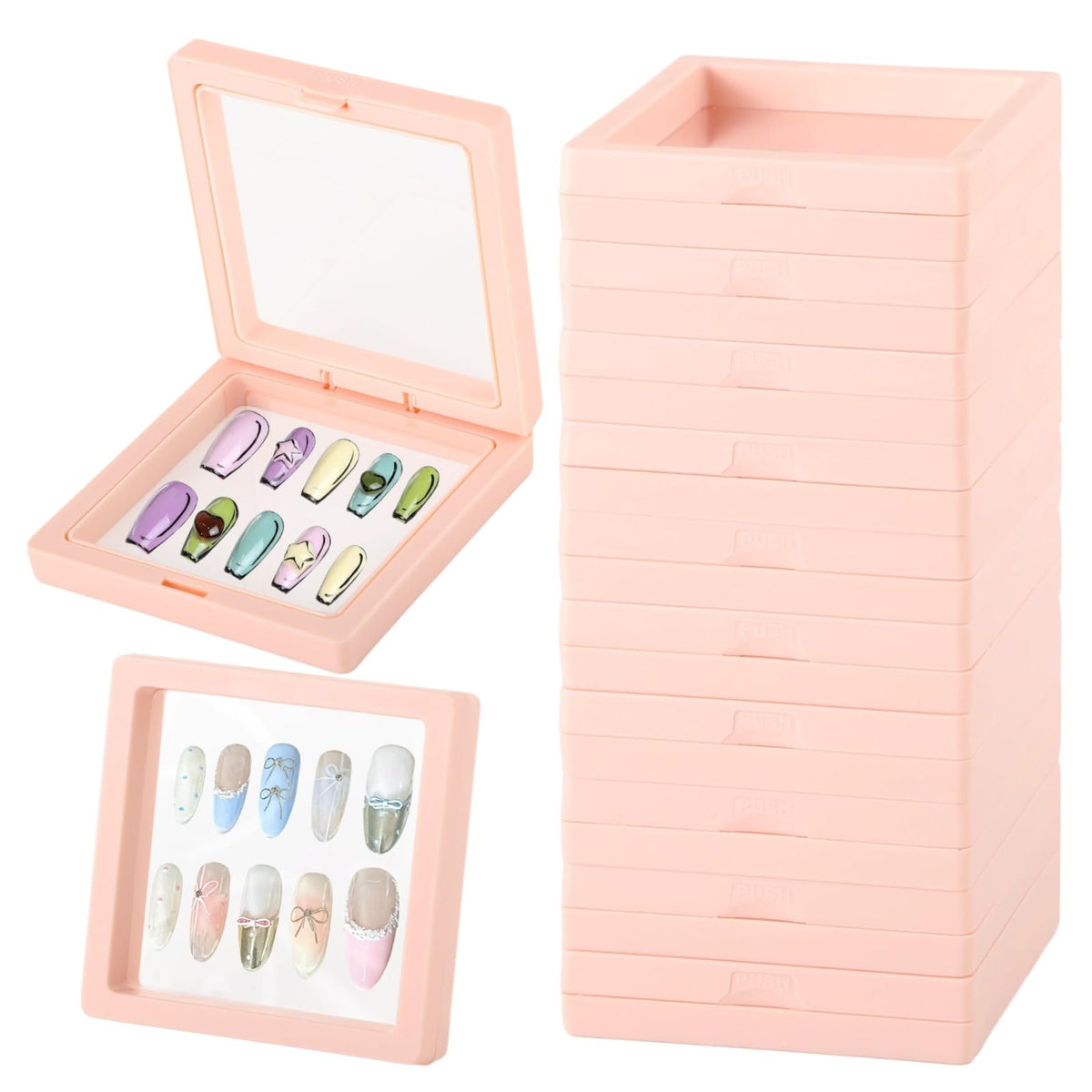 Press On Nail Packaging Boxes 40 Pcs 3D Floating Display Nail Cases Clear PE Film Nail Storage Boxes Nail Display Boxes Nail Art Organizer Cases for Nail Salons Earrings