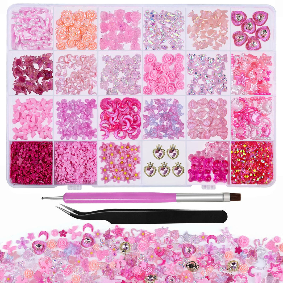 Charms 3D Acrílicos para Uñas Kikonoke — Flores, Mariposas, Lazos, Ositos y Corazones
