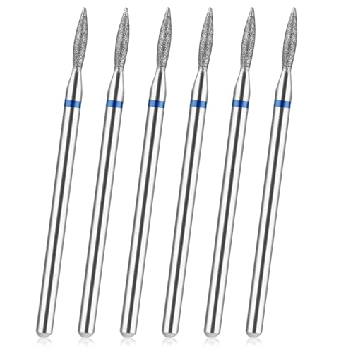 YUXIANLB 6pcs Cuticle Drill Bit Flame Shape Diamond Nail Drill Bits Set with Case Professional Manicure Tools 3/32" Flame Cuticle Clean Nail Carbide Bits for Home Salon