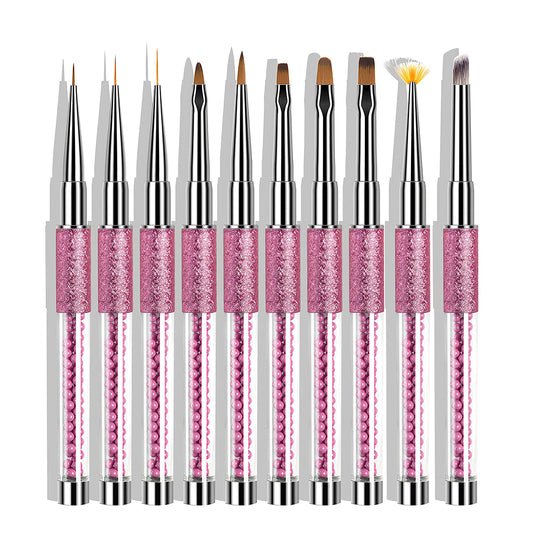10 Pcs Kolinsky Sable Hair Acrylic Nail Art Application Brushes With Cap Nail Art Tips Builder Brush Nail Painting Brush set.
