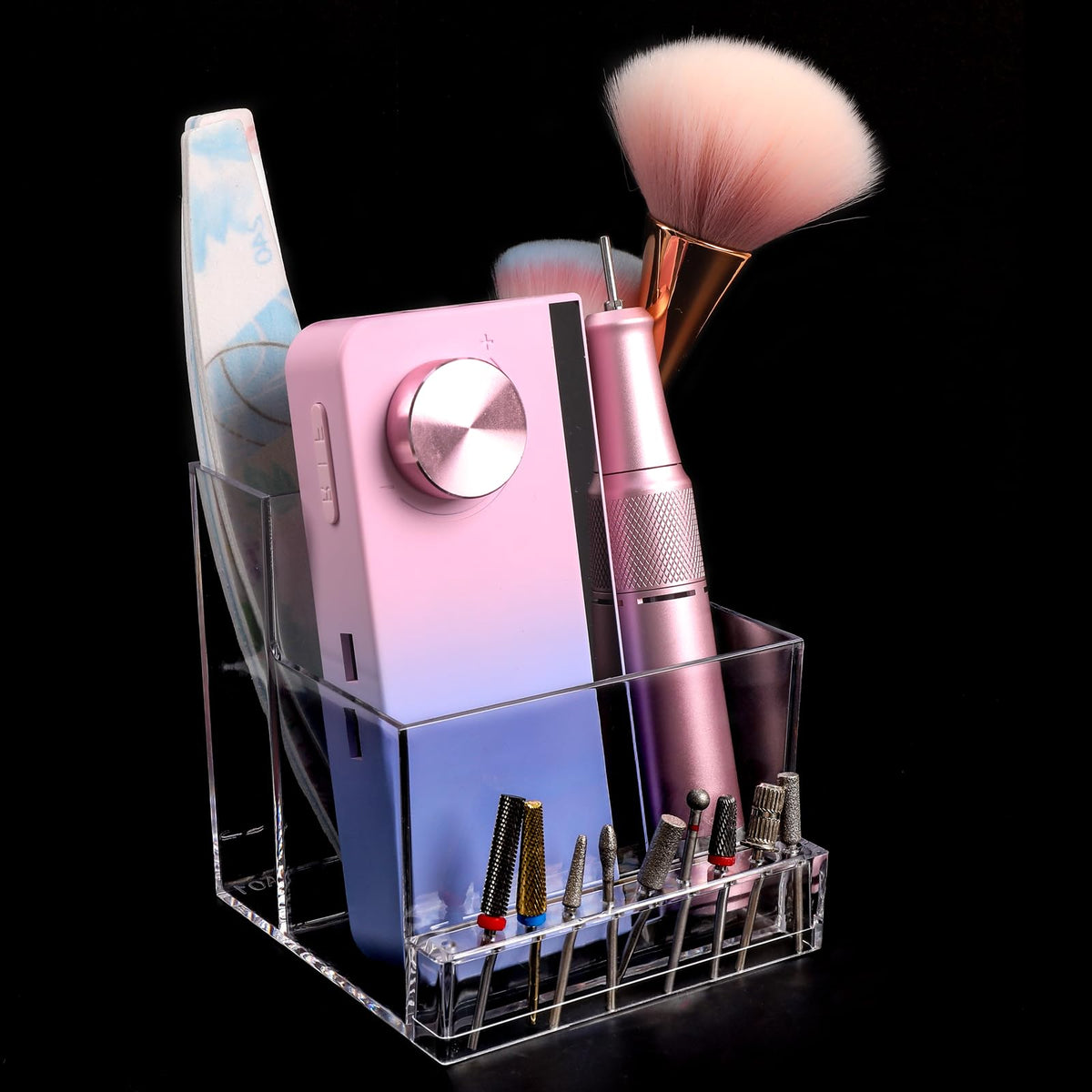 ANGNYA Nail Drill Holder Bit Storage Box 10 Holes Transparent