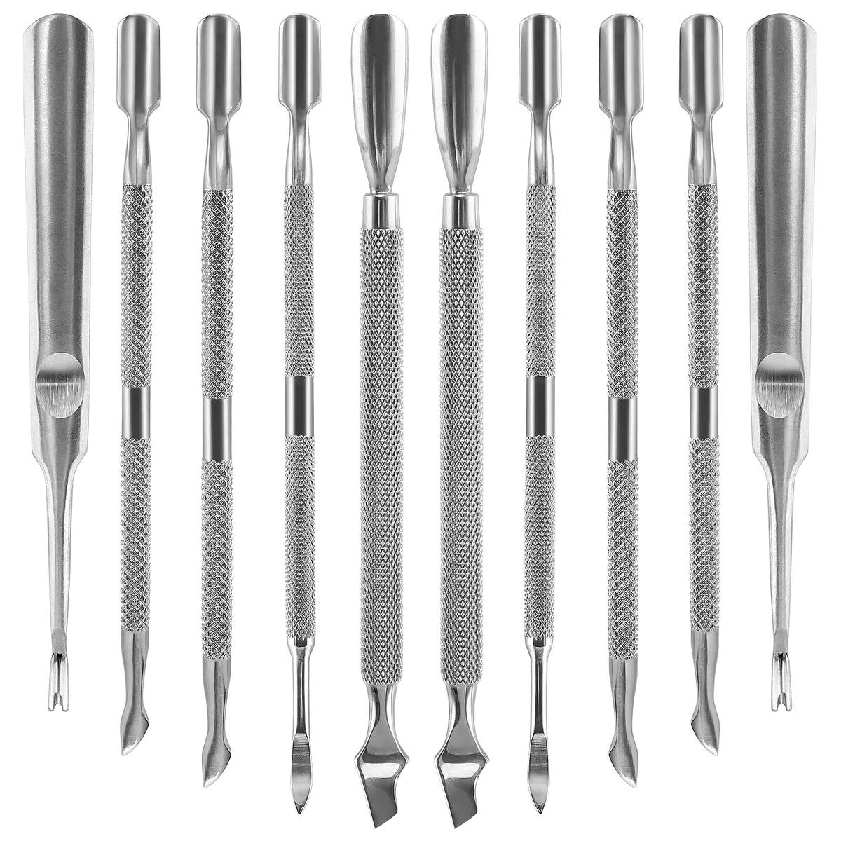 10Pcs Cuticle Pusher Cutter and Remover Professional Double Ended Stainless Steel Dual Head Cuticle Pusher Tool Nail Care Polish Remover Cuticle Trimmer Durable Manicure and Pedicure Tool (Silver)
