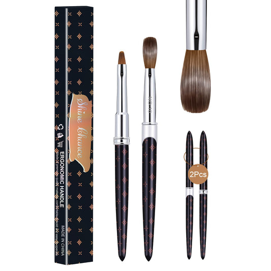 Shine Chance 2Pcs Acrylic Nail Brushes Set 100% Pure Kolinsky Size 10 Nail Art Brush & Small Clean Up Brush