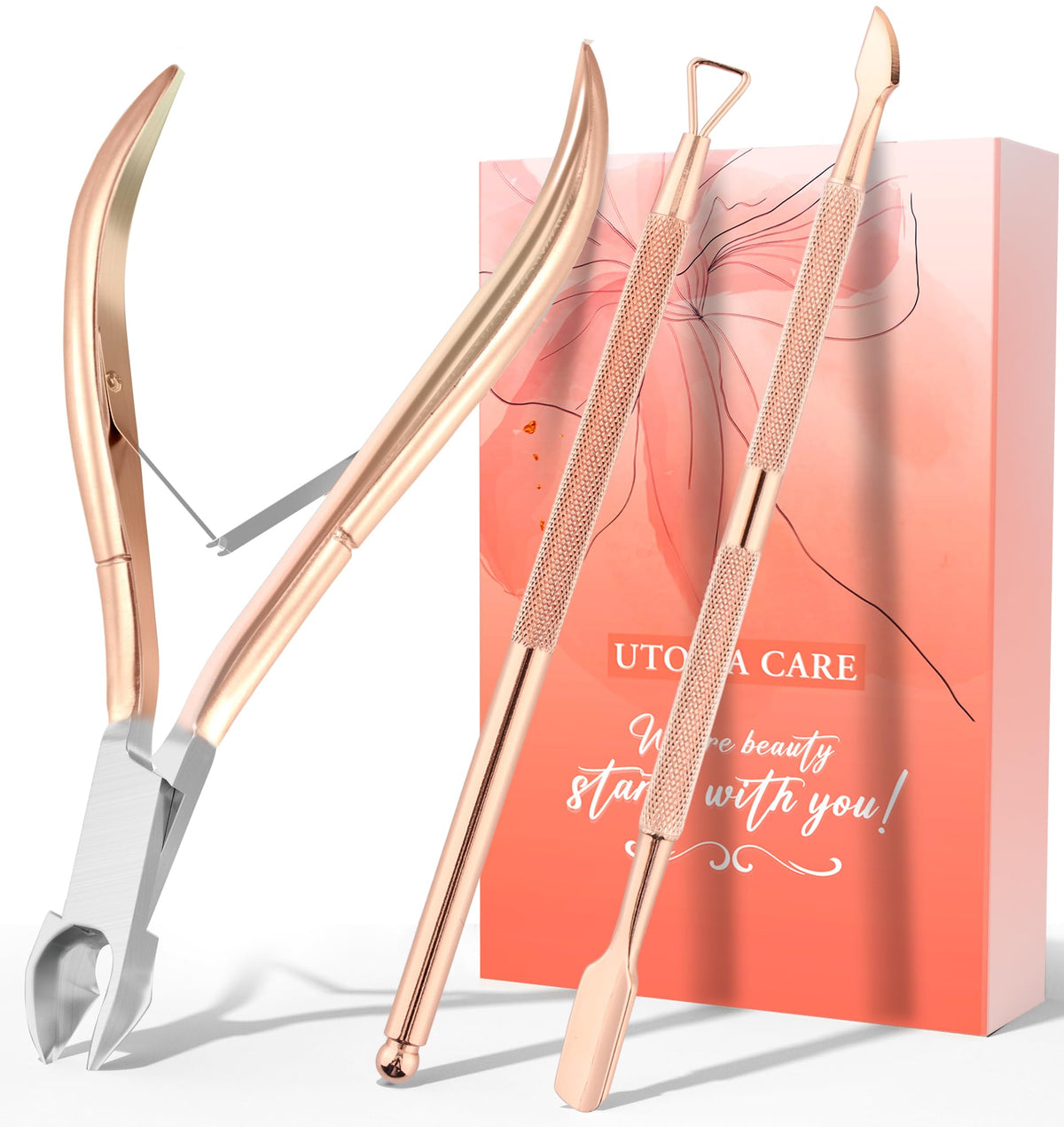 Kit Profesional para Cutículas con Cortador y Empujador — Rose Gold