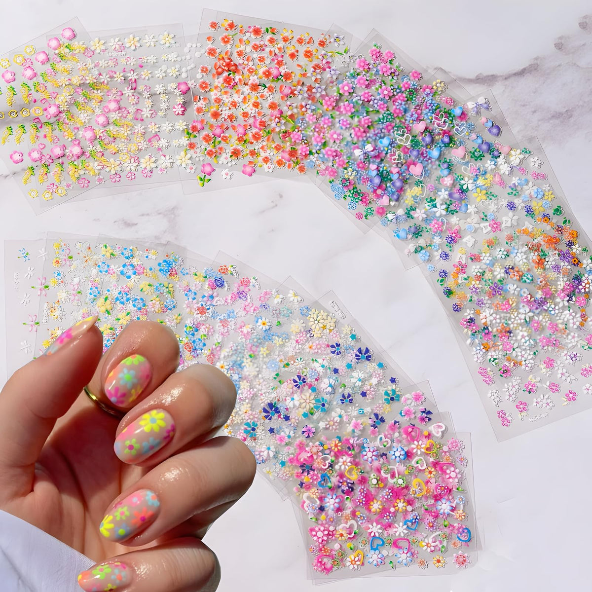 30 Sheets Flower Nail Art Stickers 3D Self Adhesive Cute Daisy Nail Decals for Nail Art Colorful Flower Nail Stickers for Women Spring Summer Nail Art Design Flowers