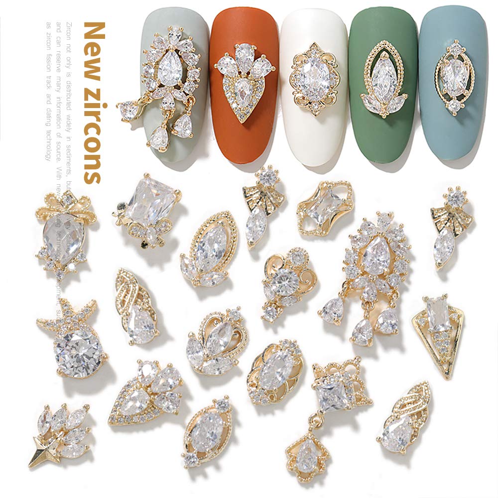 Charms 3D Dorados con Zircones y Joyas Colgantes para Nail Art x17