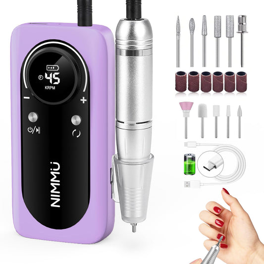 Nimmu Portable Nail Drill Professional 45000RPM rechargable purple