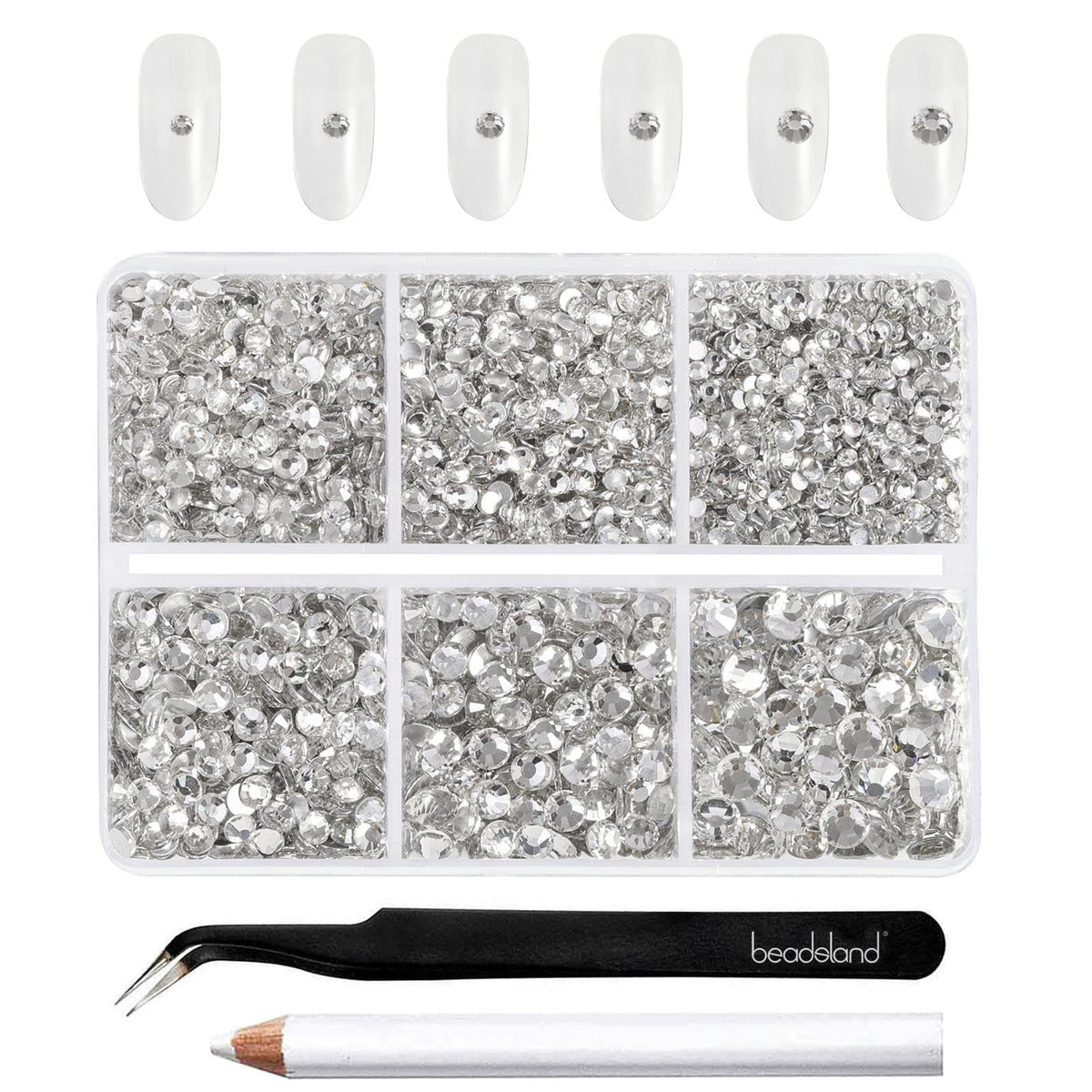 Rhinestones Crystal Flatback x4300 — 6 Tamaños SS6 a SS20 con Pinzas y Lápiz