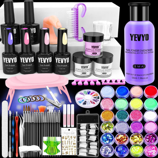 Kit Completo de Acrílico y Gel UV — Lámpara + 4 Geles + 24 Glitters