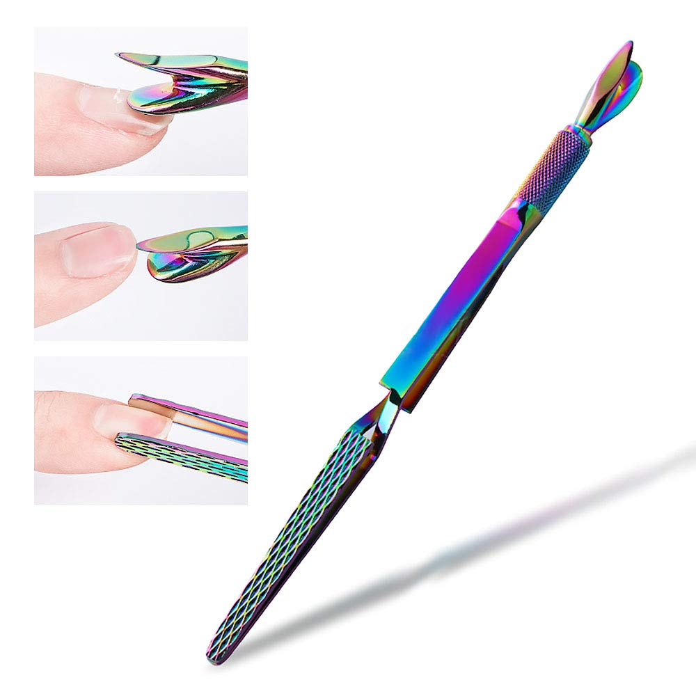SILPECWEE 1Pc Colorful Stainless Steel Nail Art Pincher Cuticle Pusher