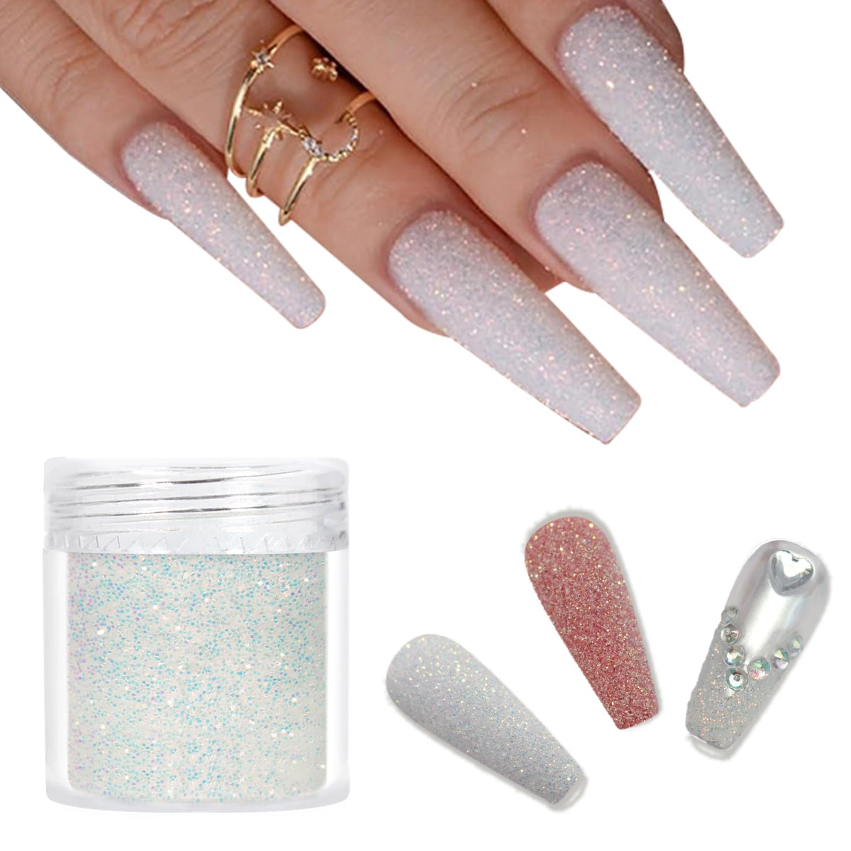 Laza White Nail Glitter Powder Nail Shimmer Snow Nail Powder Diamond Dust Glitter Ultra-fine Glitter Sequins PET Flakes Pixie Sparkle Fairy Shiny Nail Art Decoration Sugar Glitter for French Manicure