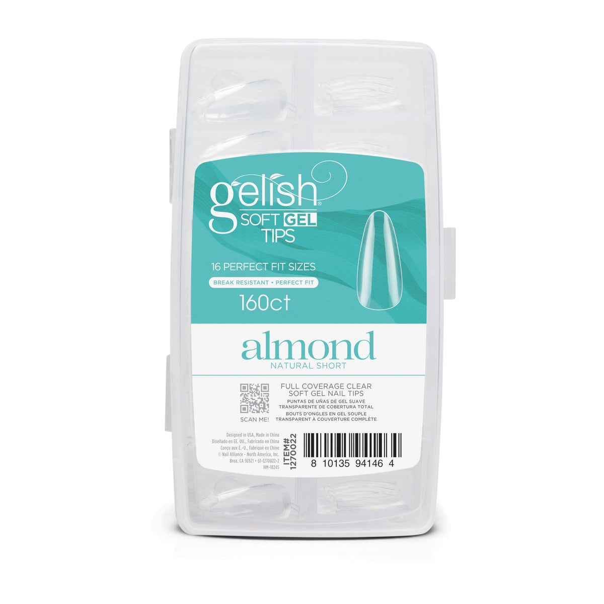 Gelish Soft Gel Tips – Professional Quality Press on Nails Extension for Strong Long-Lasting Manicures – Easy Application Natural Look Pre-shaped False Nail (Short Almond 160 Count)