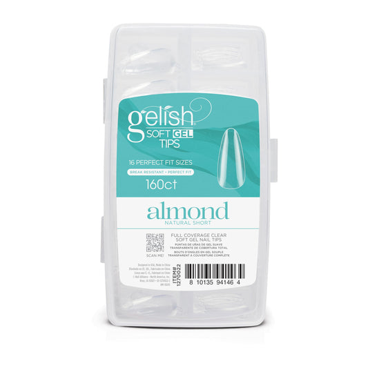 Gelish Soft Gel Tips – Professional Quality Press on Nails Extension for Strong Long-Lasting Manicures – Easy Application Natural Look Pre-shaped False Nail (Short Almond 160 Count)