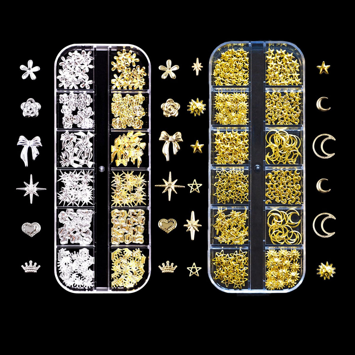 3D Metal Punk Nail Studs Gold Silver Star Bows Nail Art Charms Alloy Manicure Decoration DIY Charms for Nail Art Decoration Accessories (Gold + Silver B)