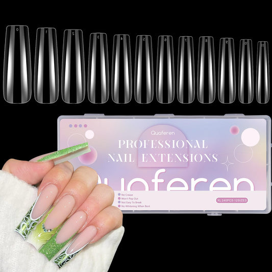 Clear Square Straight Nail Tips 240PCS XXL Extra Long C Curve Nail Tips Full Cover