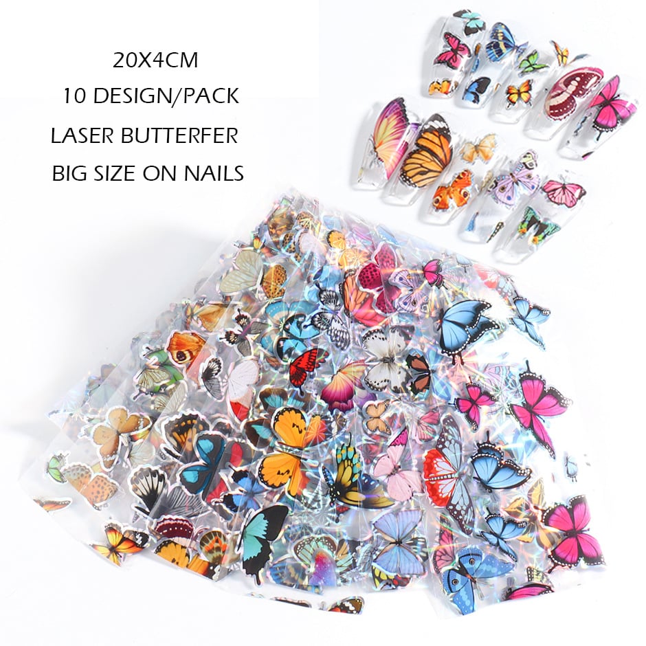 10 Color Laser Butterfly Nail Art Transfer Stickers