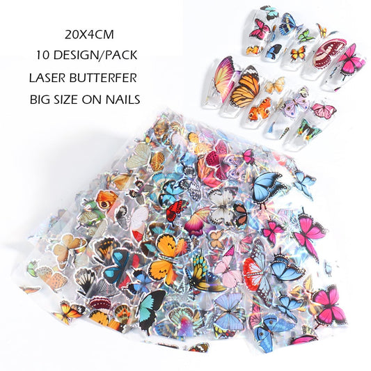 10 Color Laser Butterfly Nail Art Transfer Stickers